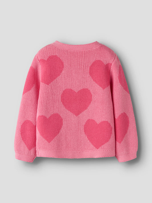 Name It Lianax rosa stickad kofta med hjärtan för flicka