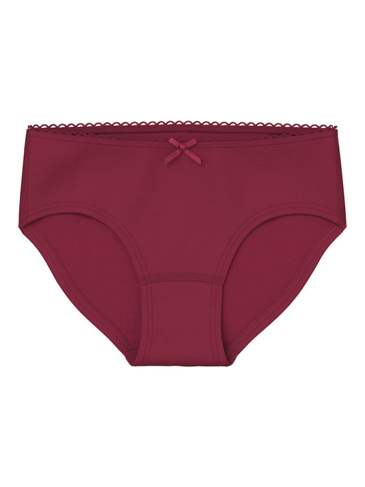 3-pack trosor för flicka från name it i rosa nyanser med hjärtmönster, spetskant och små rosetter i mjuk ekologisk bomull med stretch.