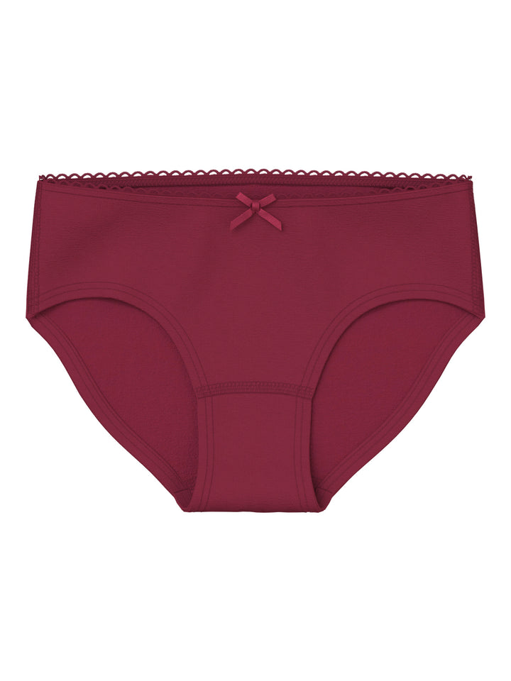 3-pack trosor för flicka från name it i rosa nyanser med hjärtmönster, spetskant och små rosetter i mjuk ekologisk bomull med stretch.