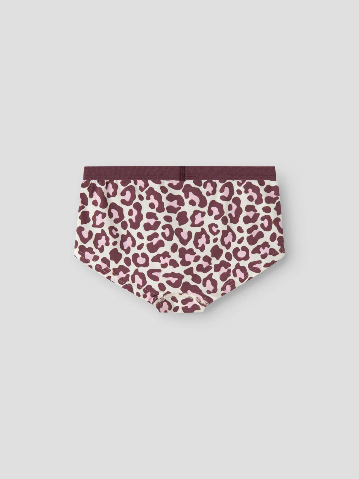 name it hipstertrosor 3-pack för flicka i ekologisk bomull med leopardmönster och enfärgade rosa och vinröda trosor.