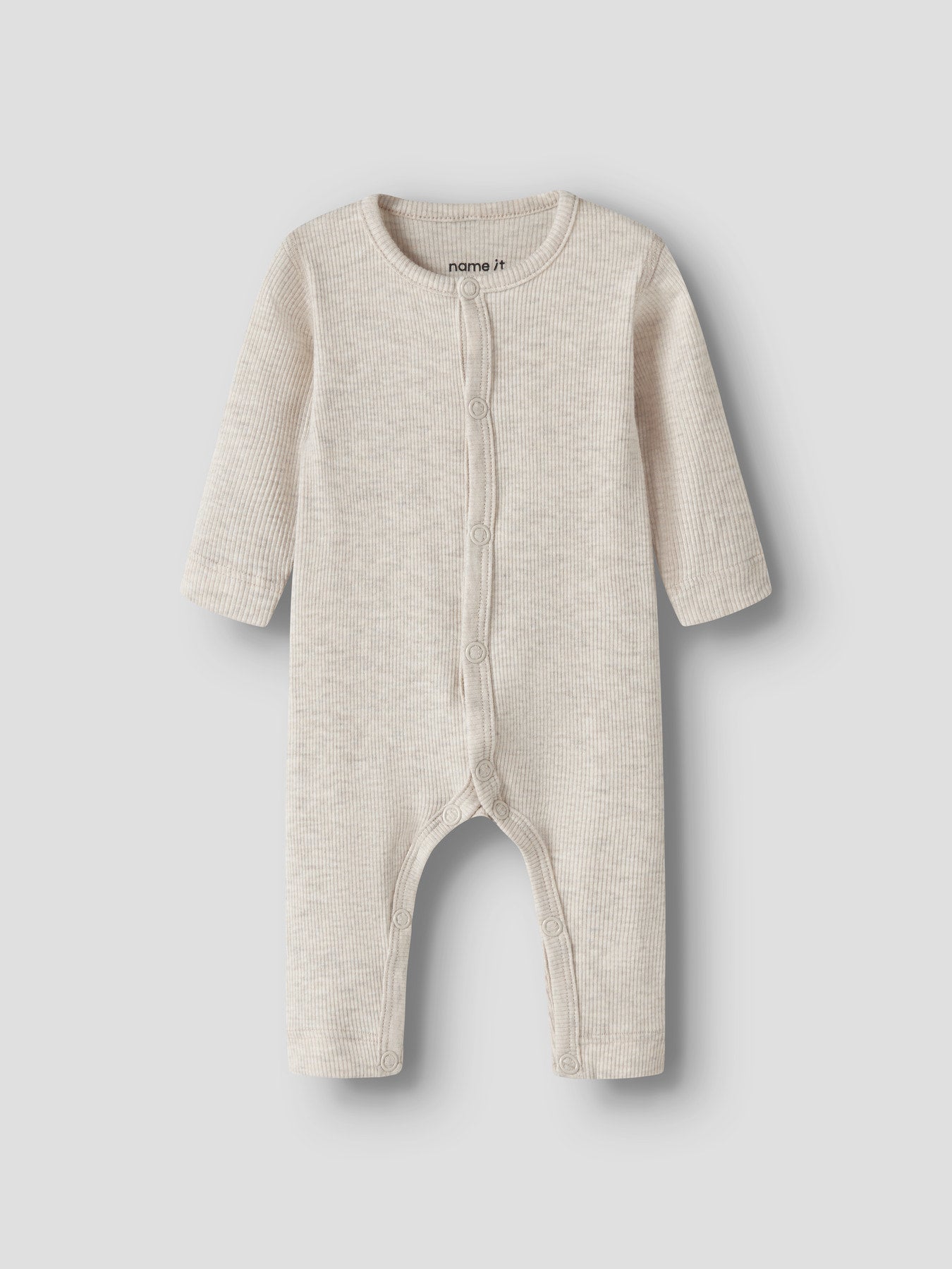Name It beige prematur sparkdräkt i ekologisk bomull och TENCEL™ Modal med tryckknappar och mjuk ribbad kvalitet