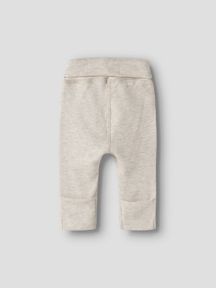 Name It beige ribbade prematurbyxor med nedvikbar midja i mjuk bomull och modal