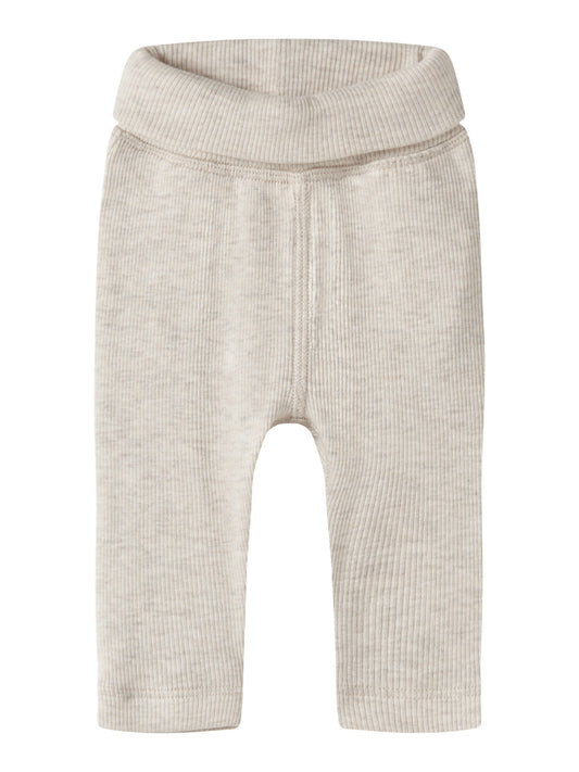 Name It beige ribbade prematurbyxor med nedvikbar midja i mjuk bomull och modal
