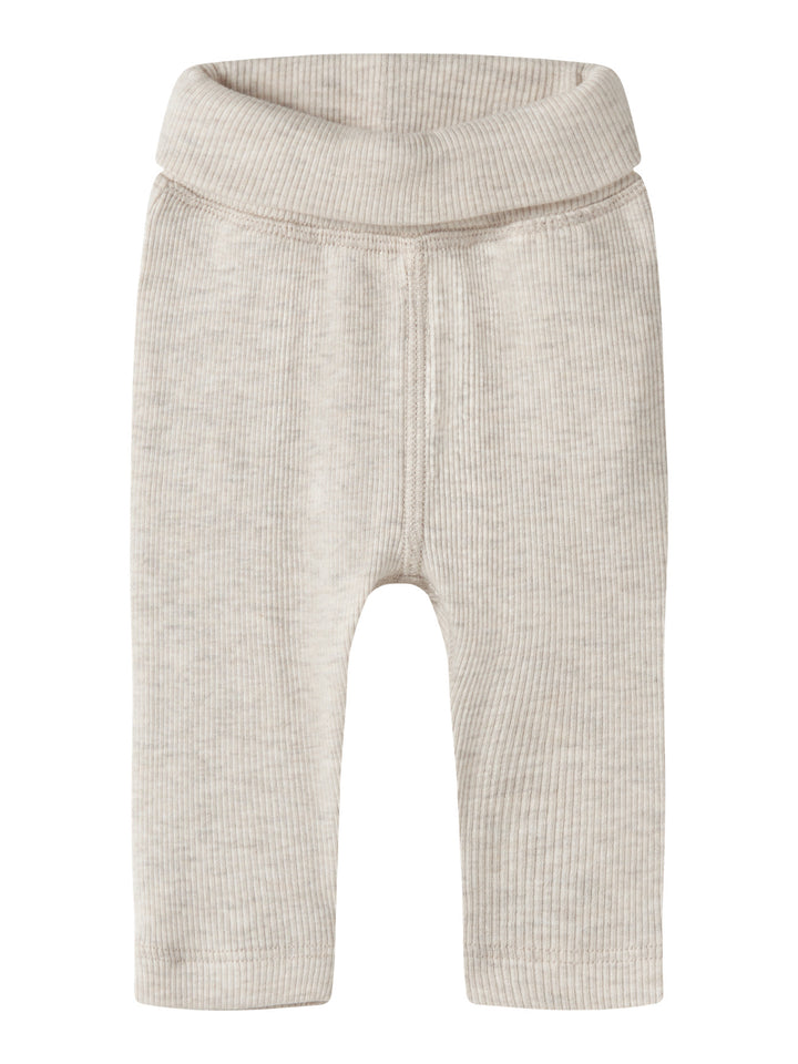 Name It beige ribbade prematurbyxor med nedvikbar midja i mjuk bomull och modal