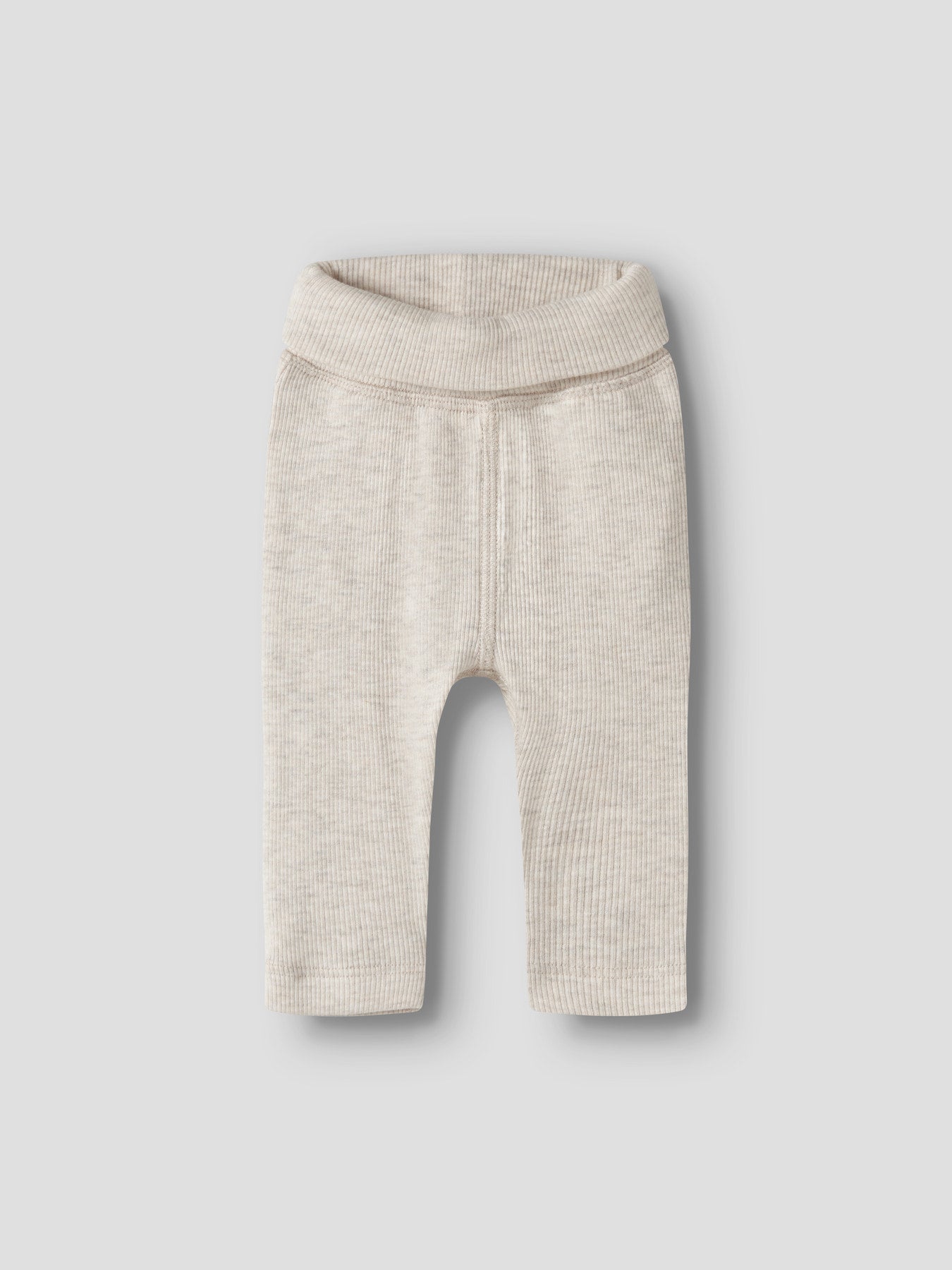 Name It beige ribbade prematurbyxor med nedvikbar midja i mjuk bomull och modal