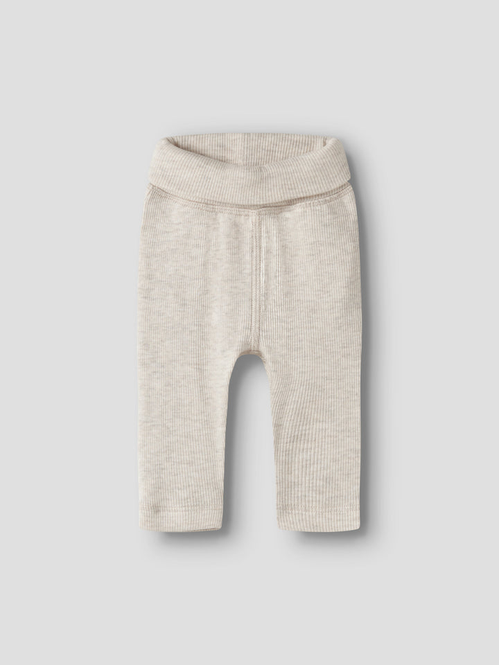 Name It beige ribbade prematurbyxor med nedvikbar midja i mjuk bomull och modal