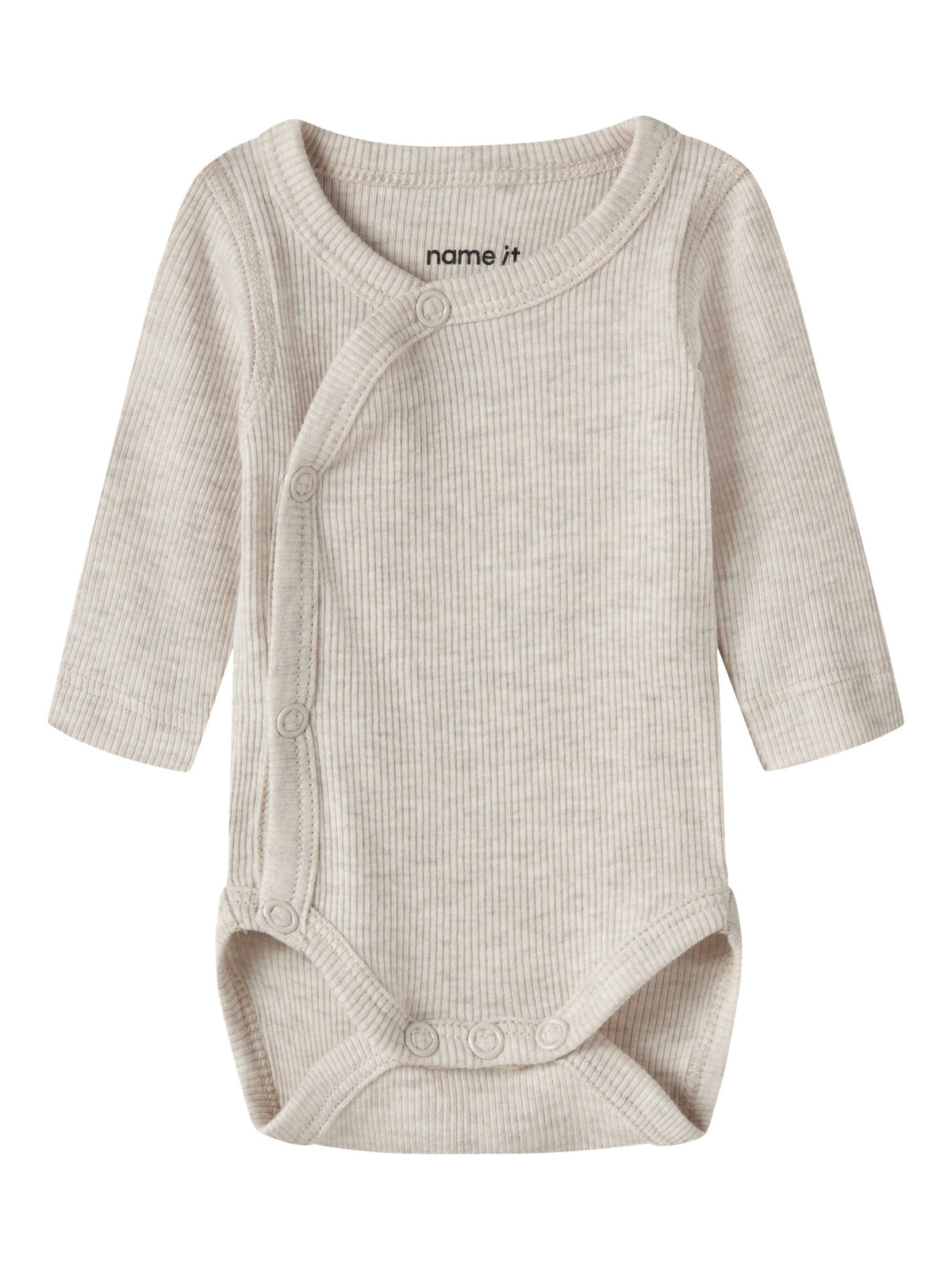 Name It beige prematur omlottbody för baby unisex i ekologisk bomull och TENCEL™ Modal med tryckknappar och mjuk ribbad kvalitet