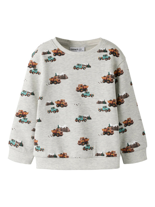 Name It Onikian grå sweatshirt mini pojke med lastbilar och fordon