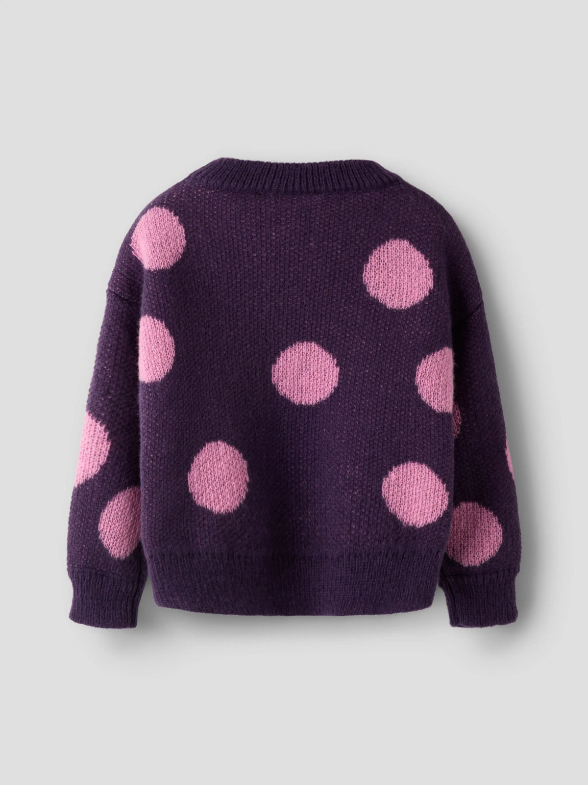 Name It Olisa mörklila stickad tröja mini flicka med stora rosa prickar