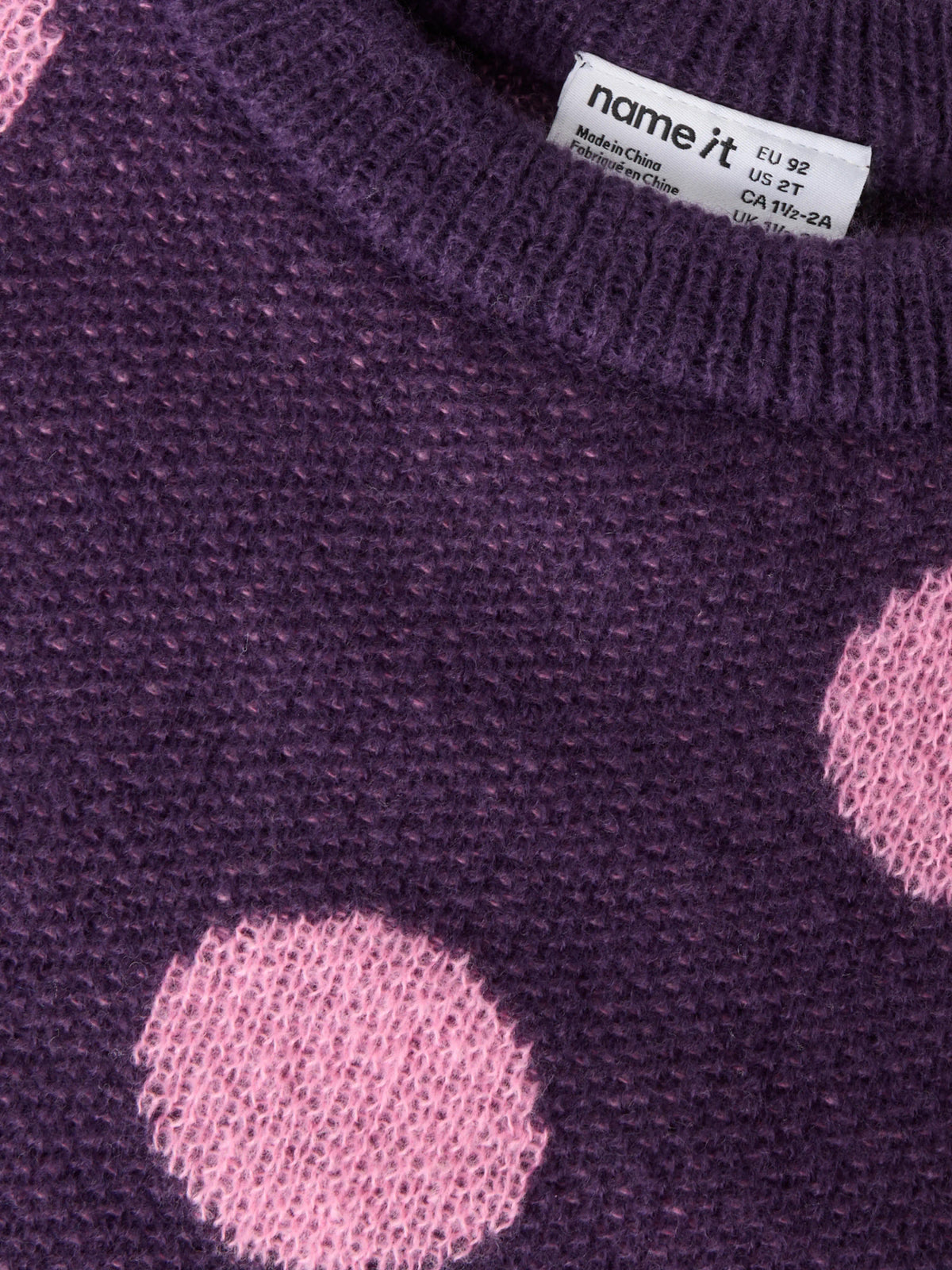 Name It Olisa mörklila stickad tröja mini flicka med stora rosa prickar
