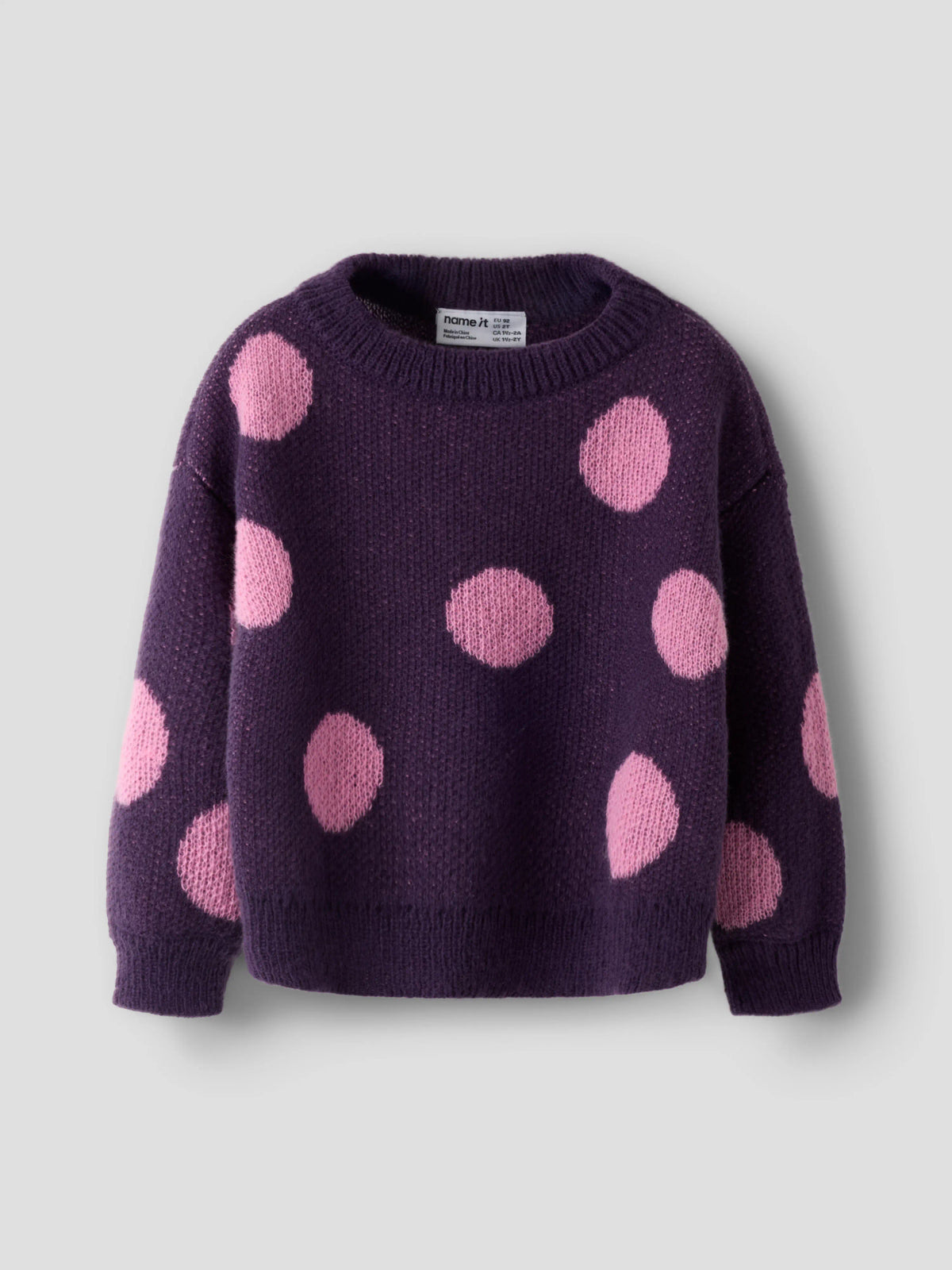 Name It Olisa mörklila stickad tröja mini flicka med stora rosa prickar