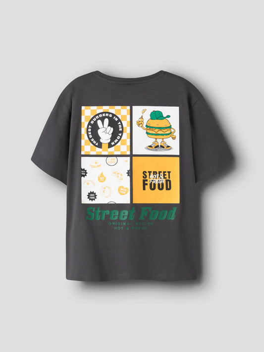 Name It Olaff mörkgrå T-shirt för pojke kids med Street Food-tryck som backprint och framtill – 13258735
