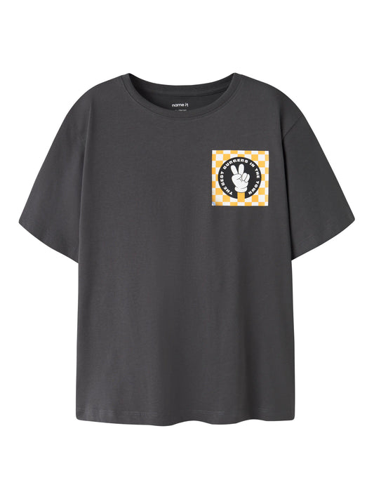 Name It Olaff mörkgrå T-shirt för pojke kids med Street Food-tryck som backprint och framtill – 13258735
