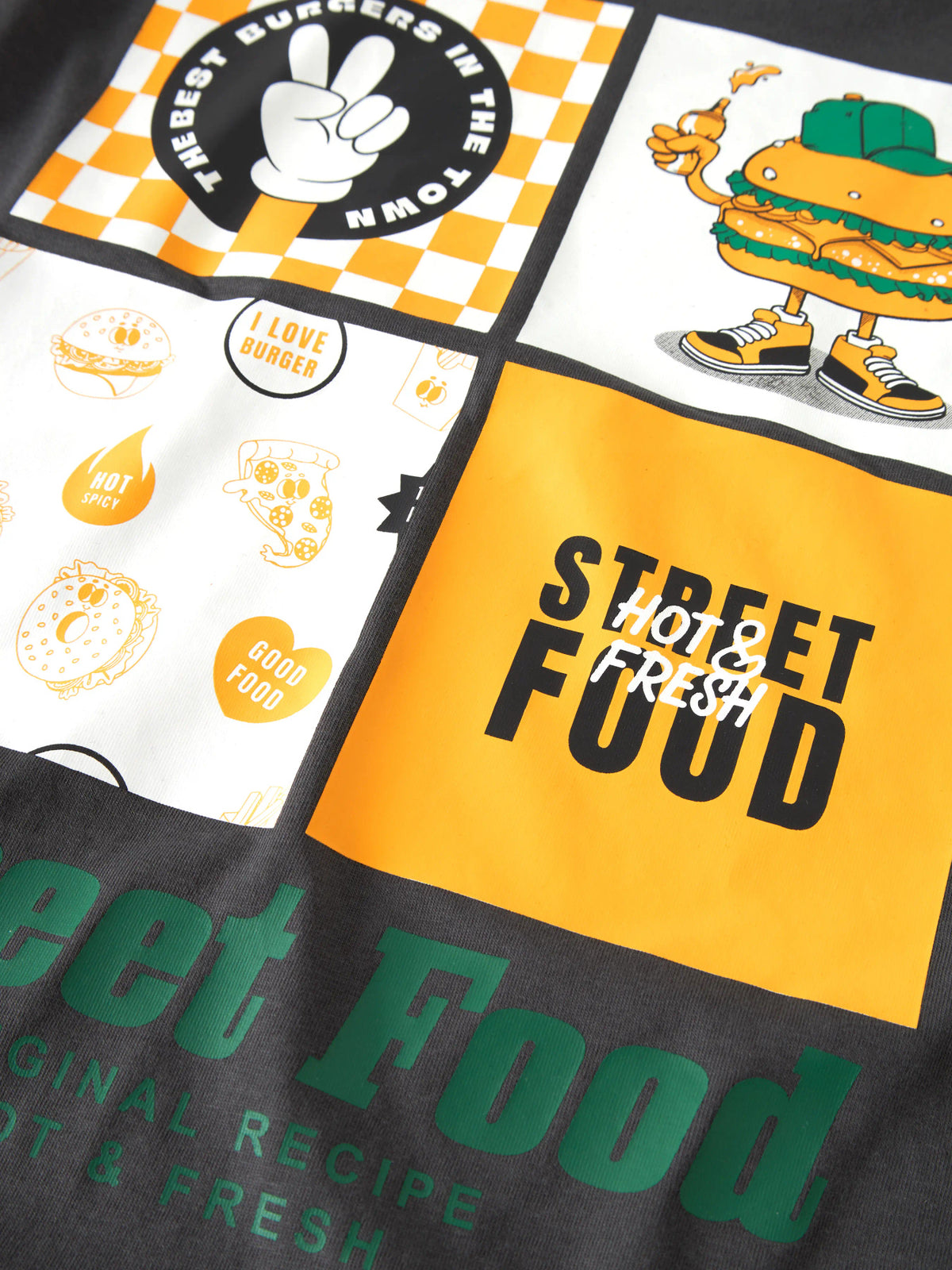 Name It Olaff mörkgrå T-shirt för pojke kids med Street Food-tryck som backprint och framtill – 13258735
