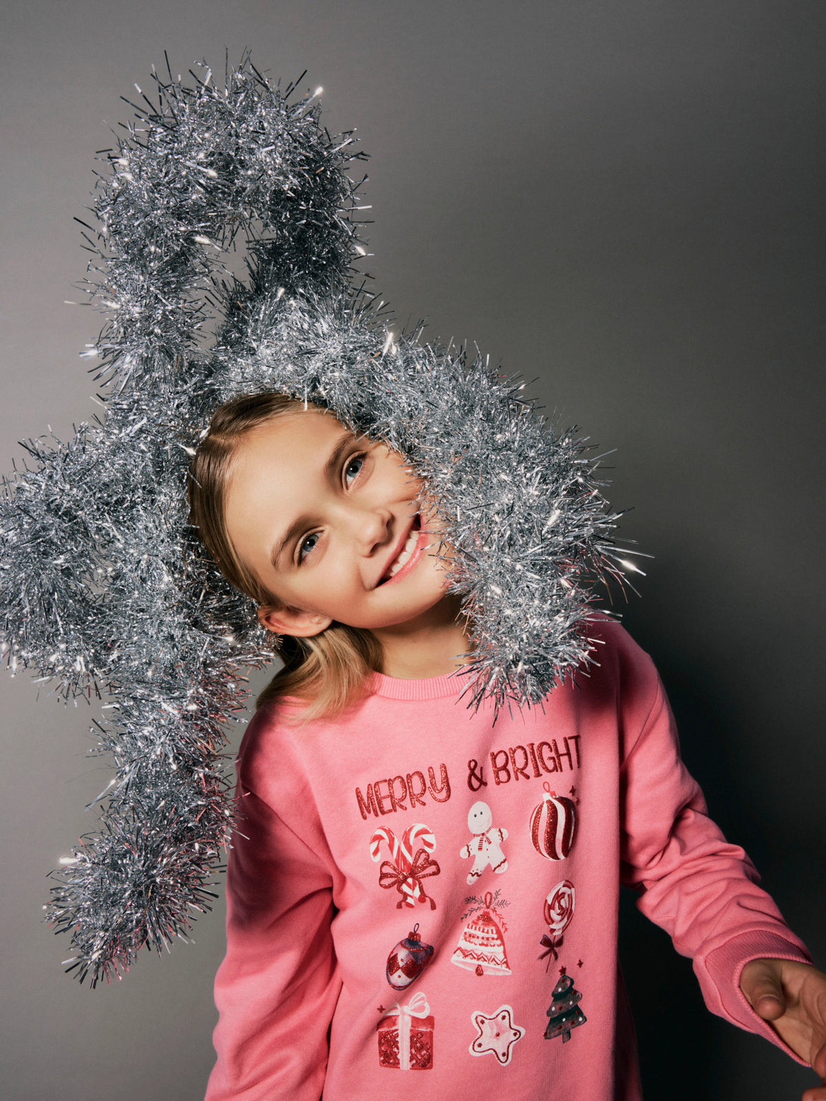 Name It Rambam rosa jultröja flicka med Merry & Bright julmotiv och glitter
