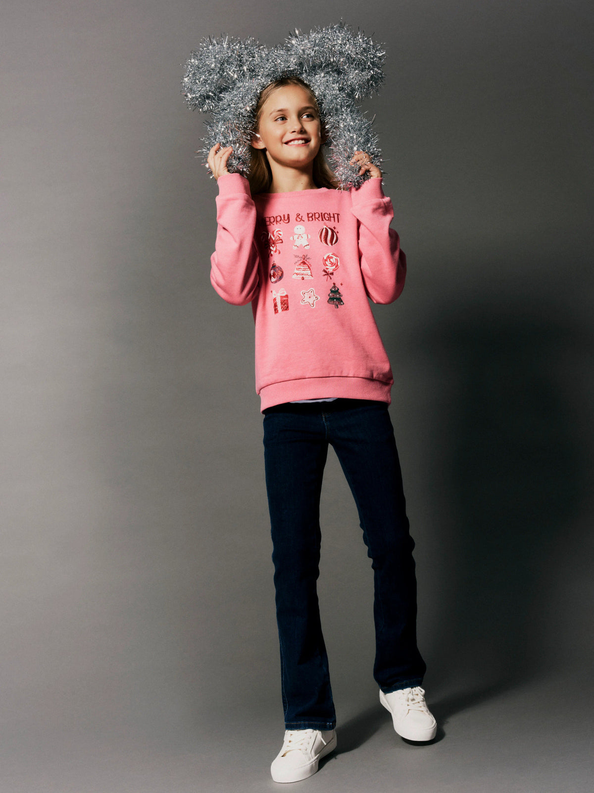 Name It Rambam rosa jultröja flicka med Merry & Bright julmotiv och glitter