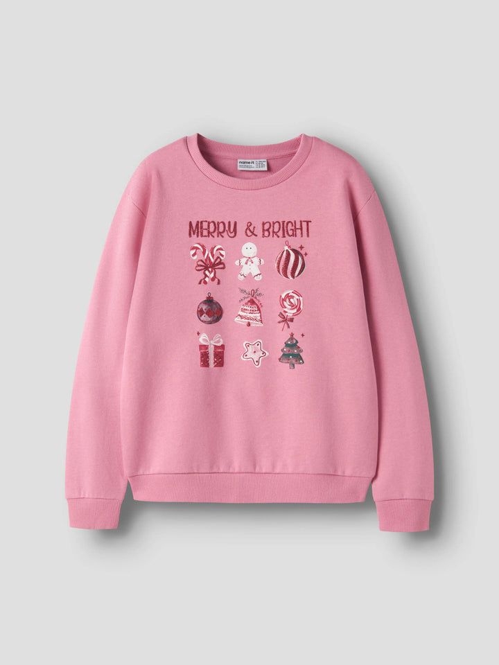 Name It Rambam rosa jultröja flicka med Merry & Bright julmotiv och glitter