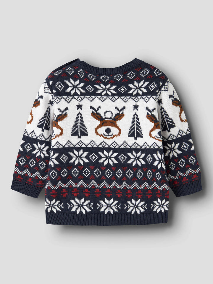 Name It Rismas marinblå stickad jultröja baby unisex med renar granar och snöflingor