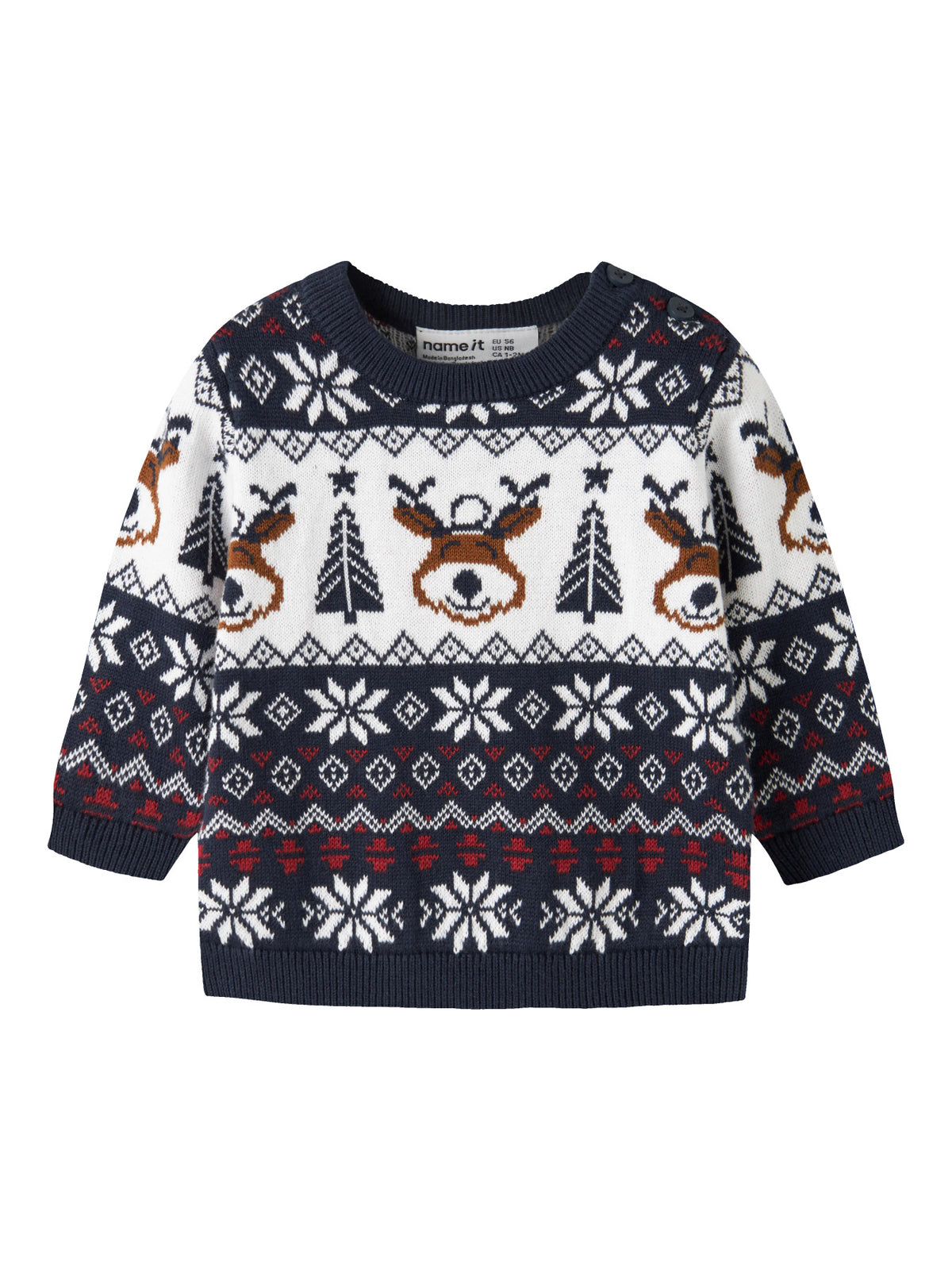 Name It Rismas marinblå stickad jultröja baby unisex med renar granar och snöflingor