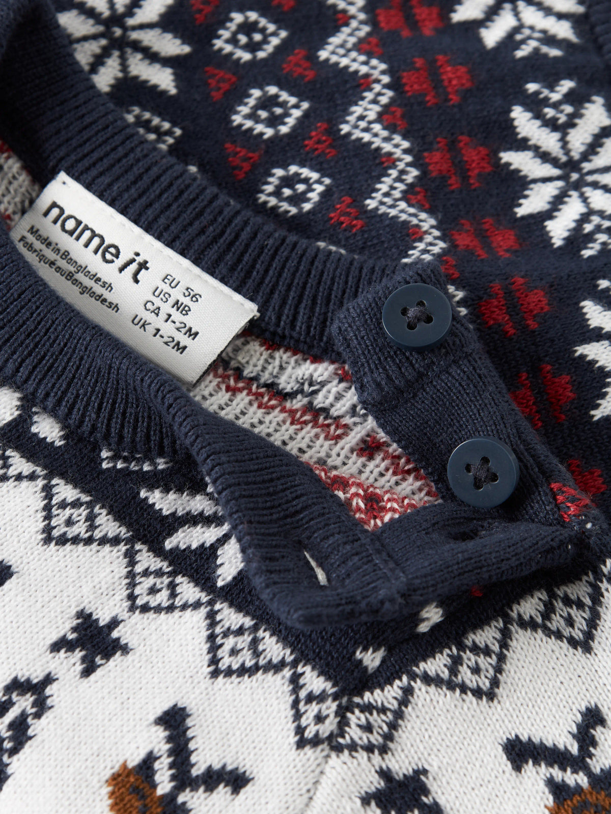 Name It Rismas marinblå stickad jultröja baby unisex med renar granar och snöflingor