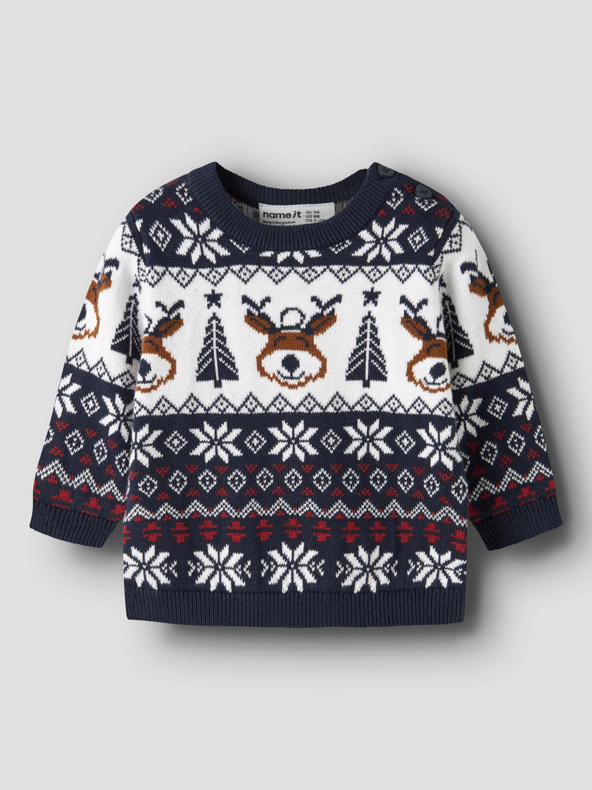 Name It Rismas marinblå stickad jultröja baby unisex med renar granar och snöflingor