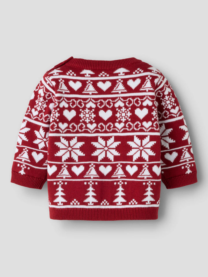 Name It Rismas röd stickad jultröja baby unisex med snöflingor hjärtan och granar