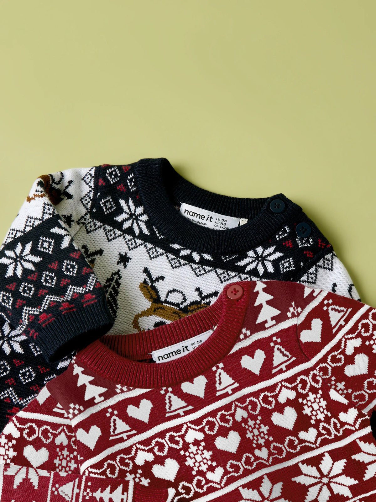 Name It Rismas röd stickad jultröja baby unisex med snöflingor hjärtan och granar
