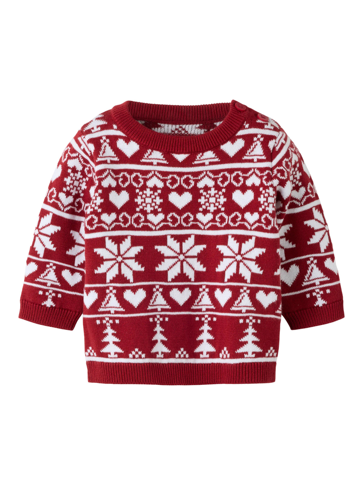 Name It Rismas röd stickad jultröja baby unisex med snöflingor hjärtan och granar