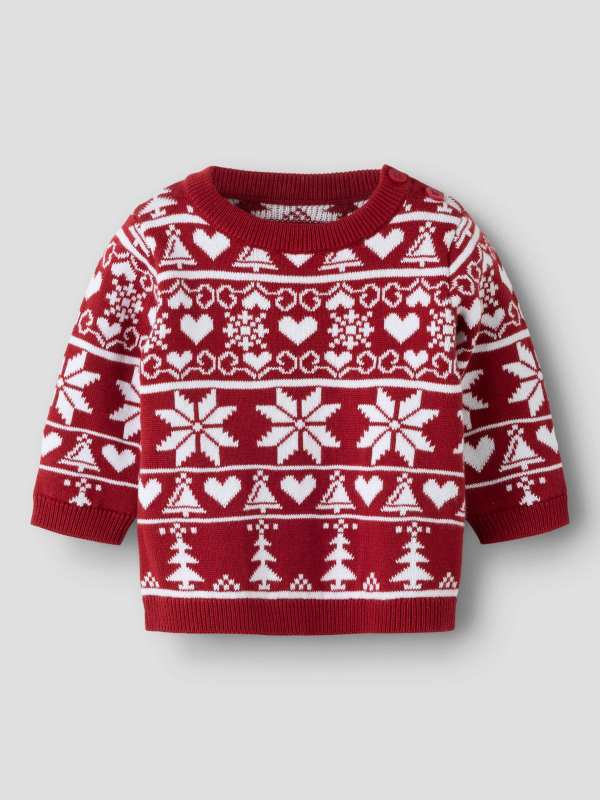 Name It Rismas röd stickad jultröja baby unisex med snöflingor hjärtan och granar