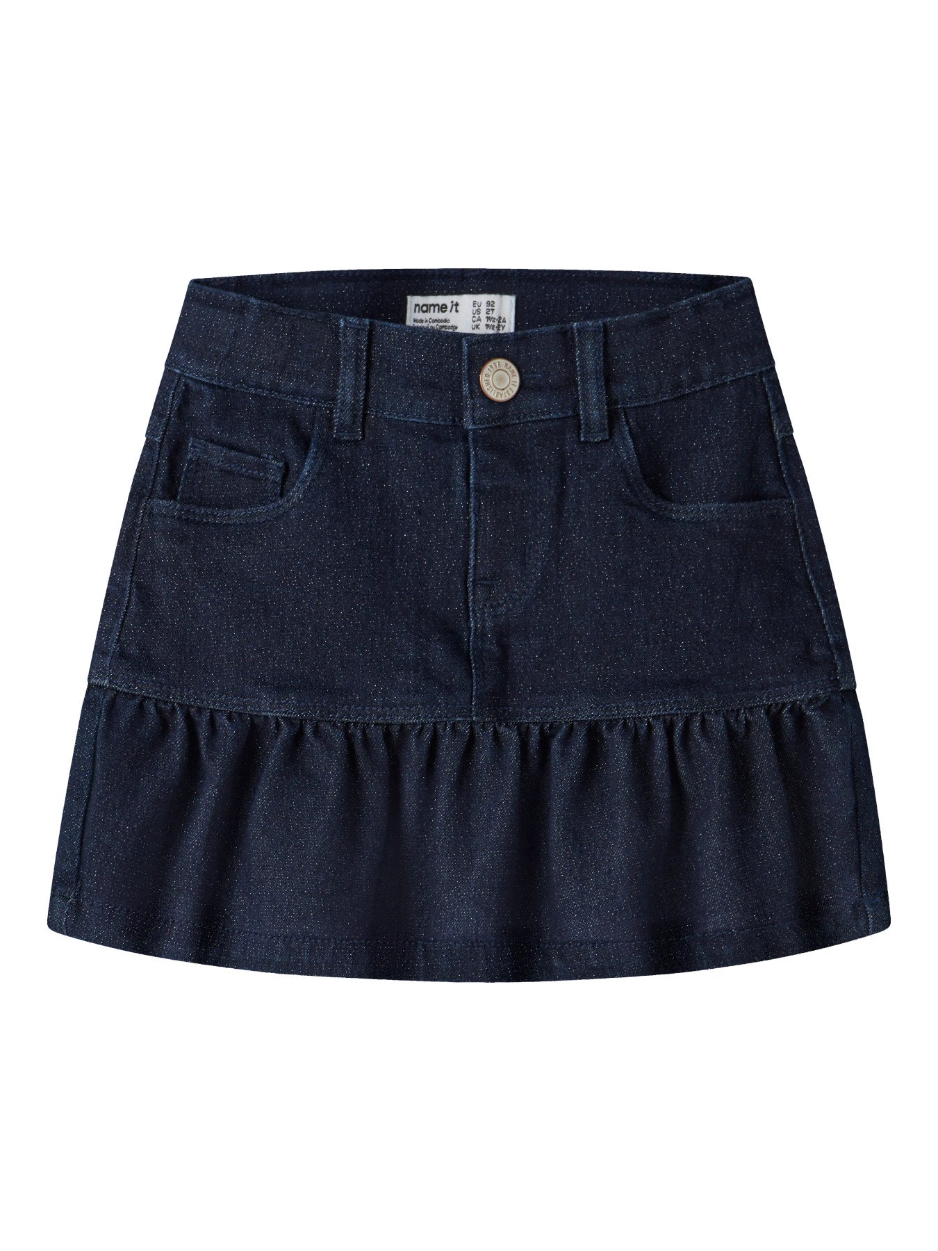 Name It Liv mörkblå denimkjol med glitter och volang för flicka mini – 13259217