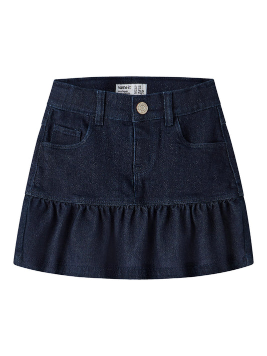 Name It Liv mörkblå denimkjol med glitter och volang för flicka mini – 13259217