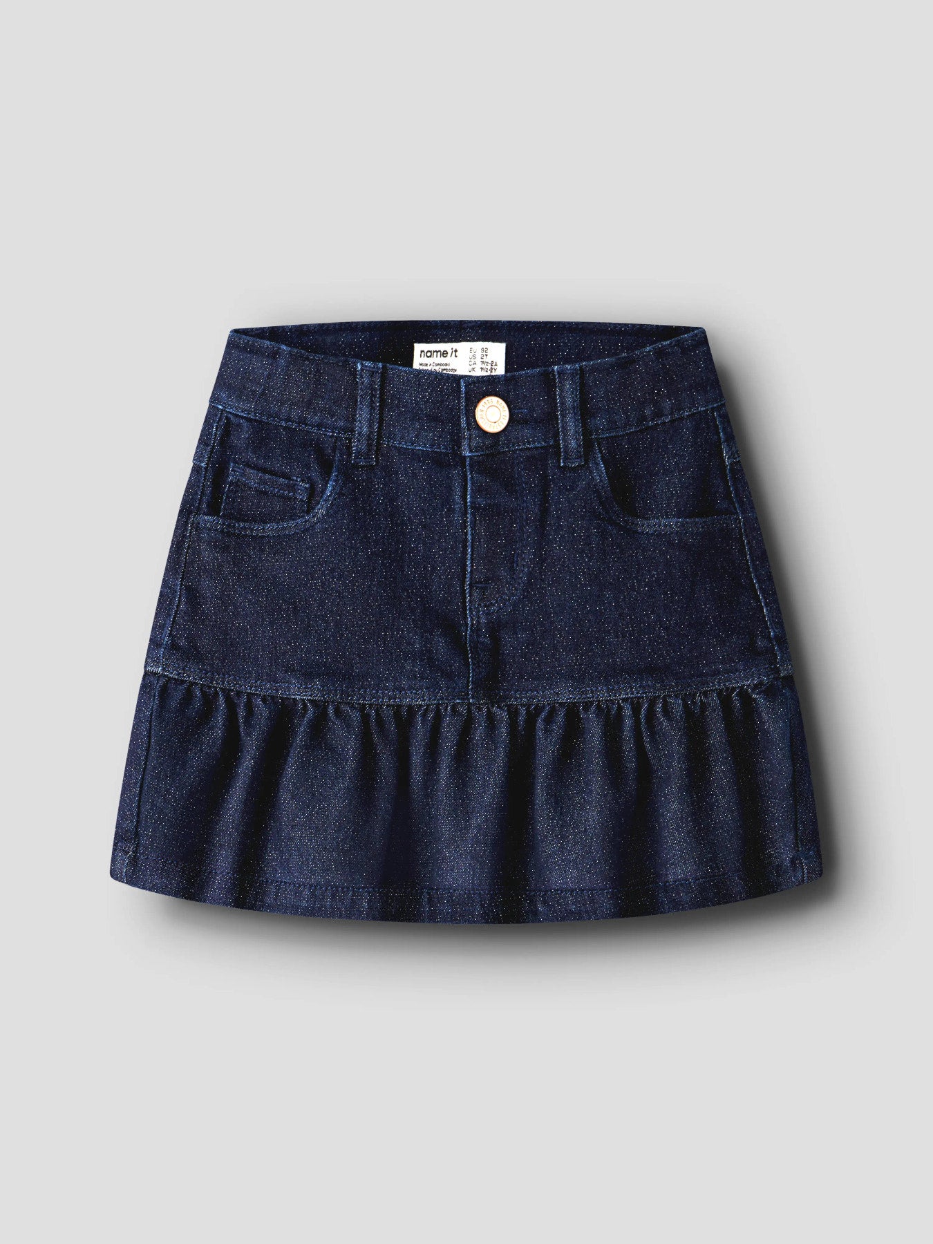 Name It Liv mörkblå denimkjol med glitter och volang för flicka mini – 13259217