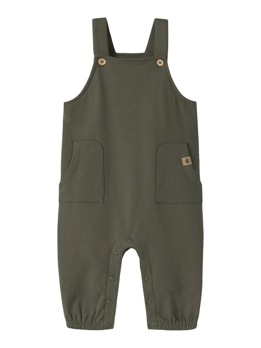 Name It Neil grön babyoverall Olive Night med hängslen och fickor för pojke baby