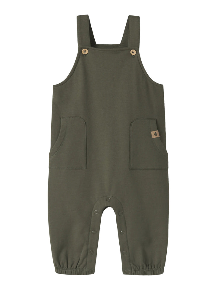 Name It Neil grön babyoverall Olive Night med hängslen och fickor för pojke baby