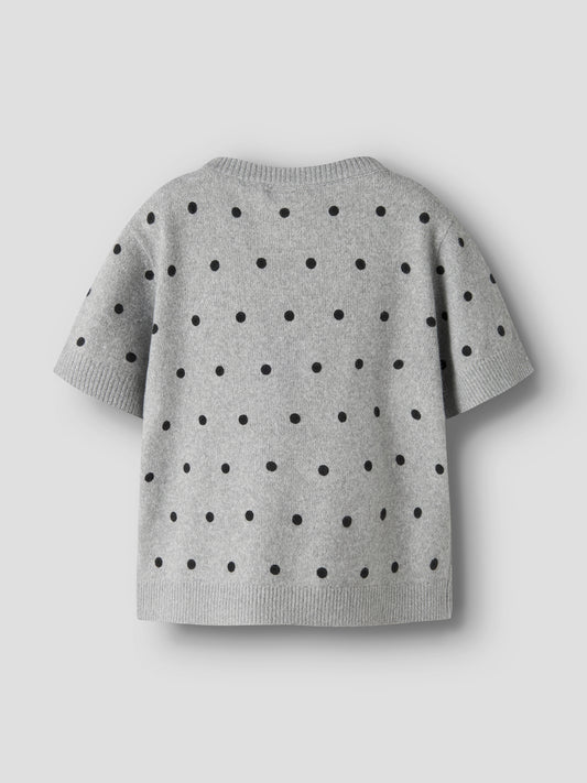 Name It Nalani gråmelerad kortärmad stickad topp med svarta prickar kids flicka