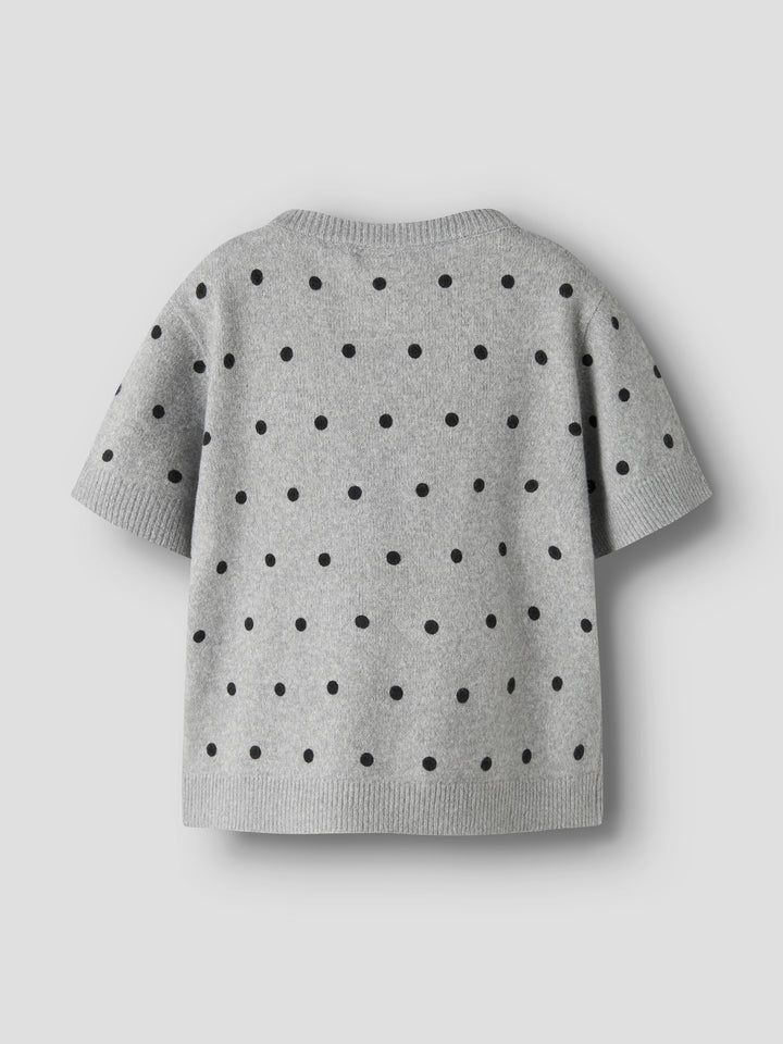 Name It Nalani gråmelerad kortärmad stickad topp med svarta prickar kids flicka
