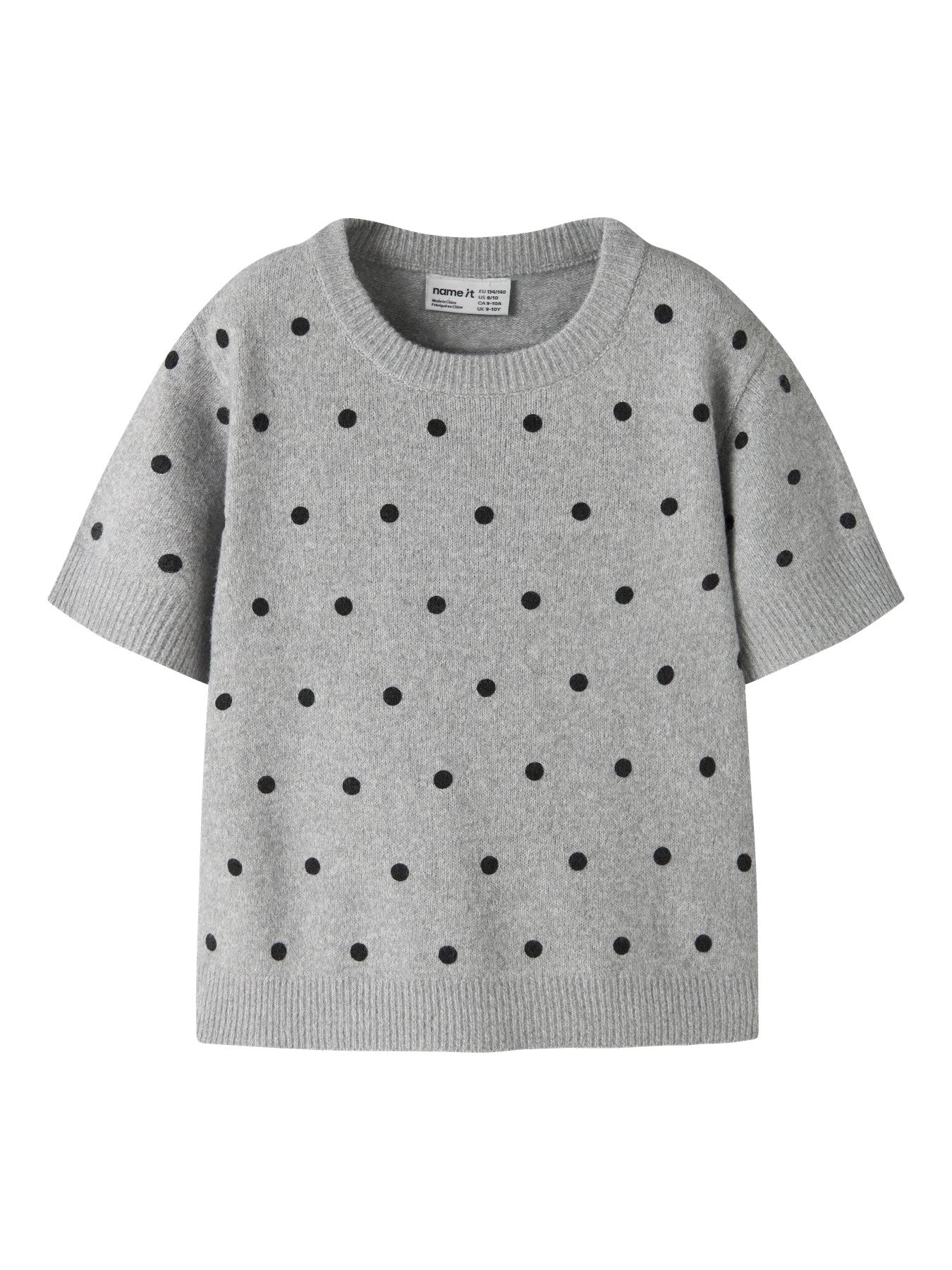 Name It Nalani gråmelerad kortärmad stickad topp med svarta prickar kids flicka