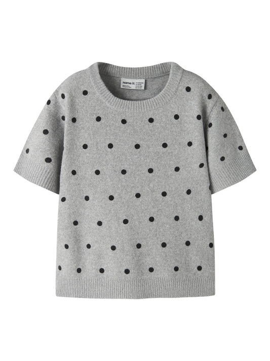 Name It Nalani gråmelerad kortärmad stickad topp med svarta prickar kids flicka