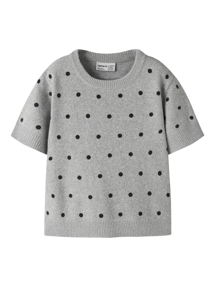 Name It Nalani gråmelerad kortärmad stickad topp med svarta prickar kids flicka