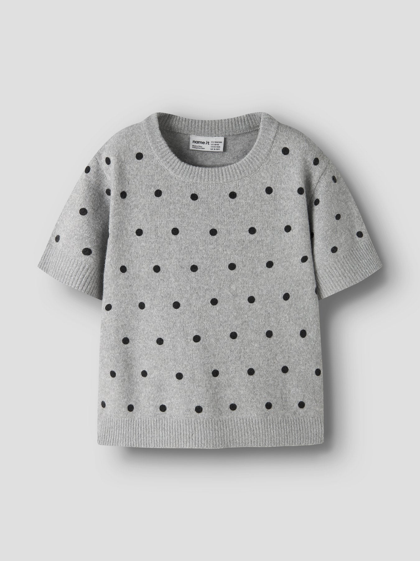 Name It Nalani gråmelerad kortärmad stickad topp med svarta prickar kids flicka