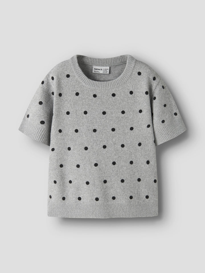Name It Nalani gråmelerad kortärmad stickad topp med svarta prickar kids flicka