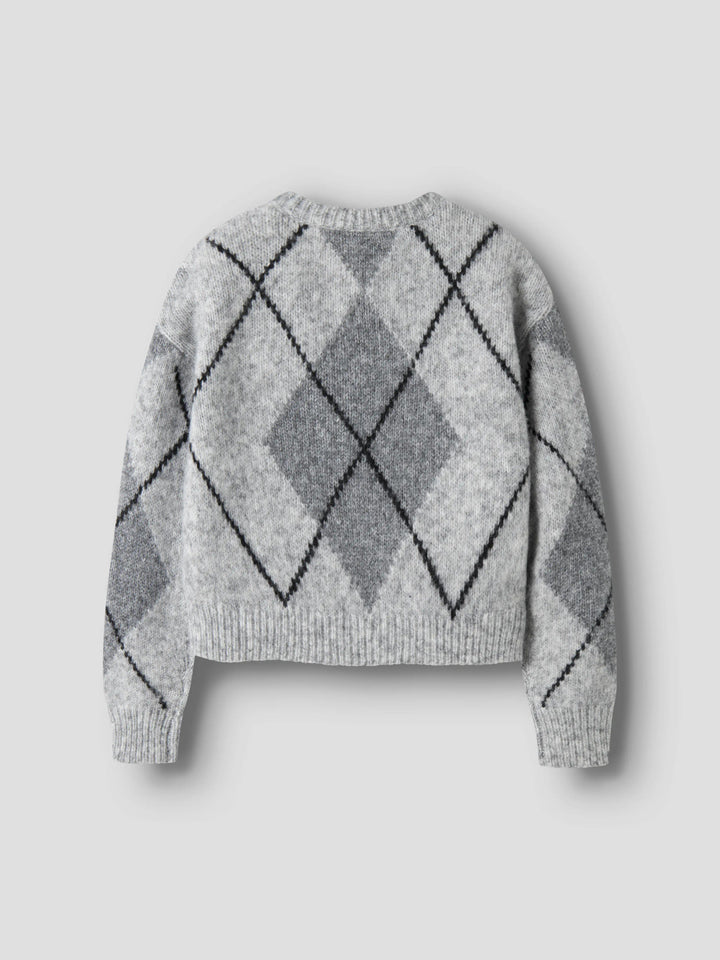 Name It Noreen stickad tröja Light Grey Melange med grått rutmönster för kids flicka