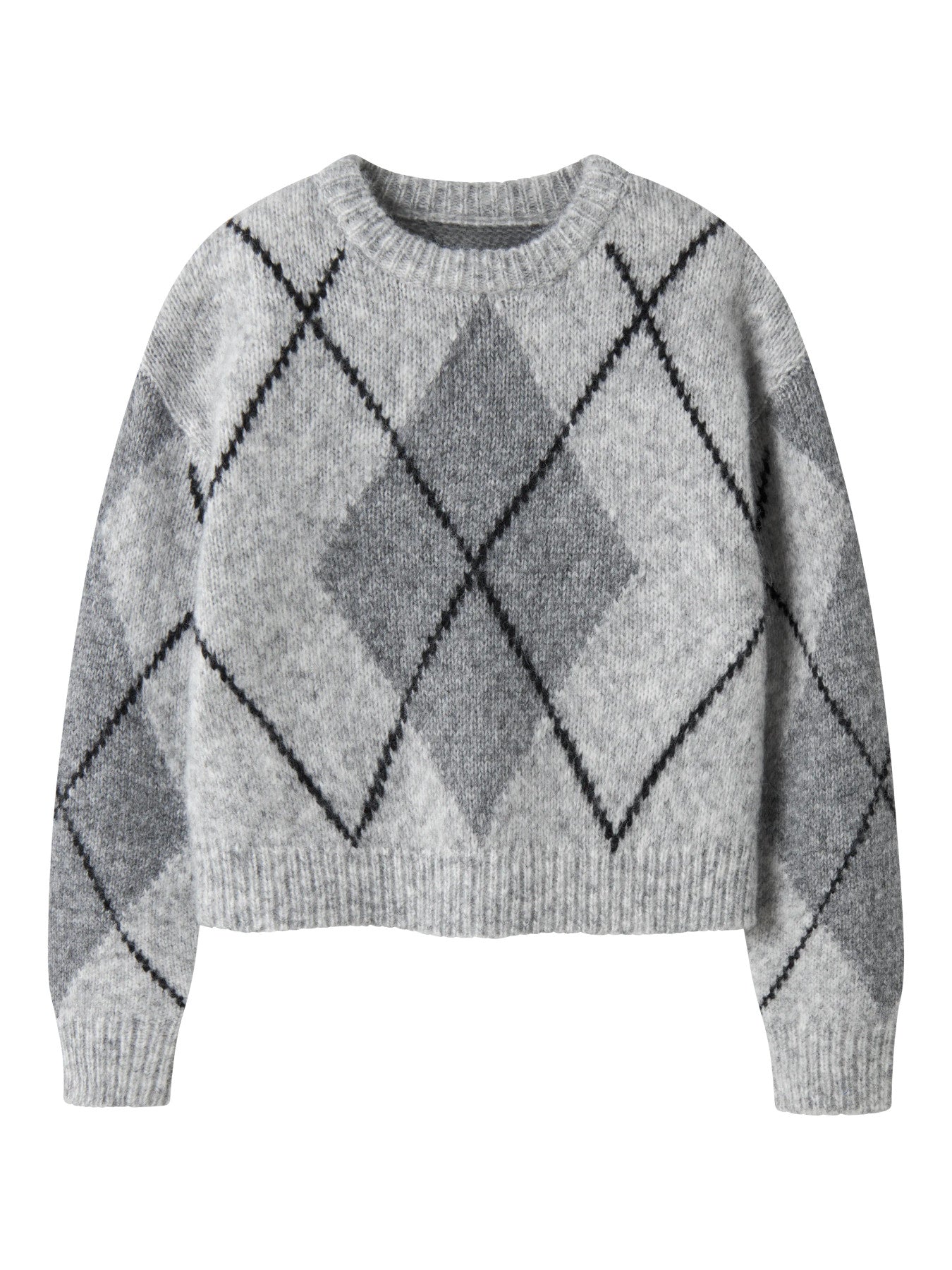 Name It Noreen stickad tröja Light Grey Melange med grått rutmönster för kids flicka