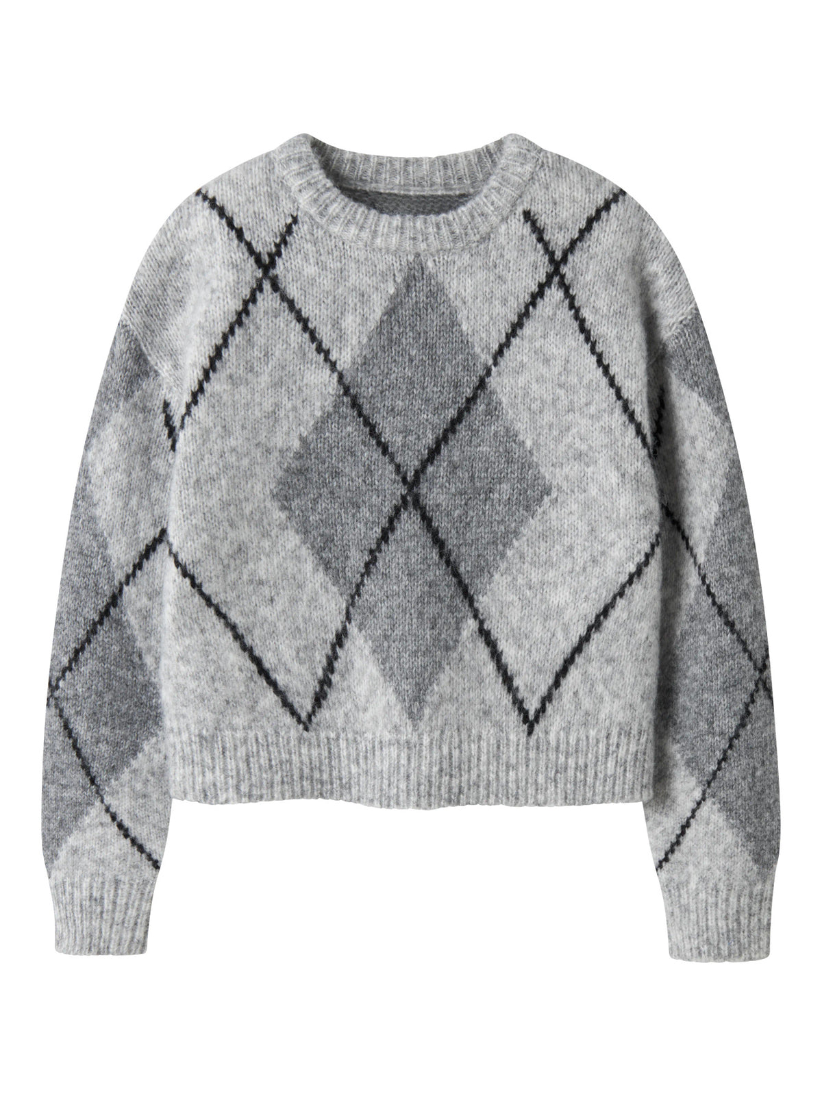 Name It Noreen stickad tröja Light Grey Melange med grått rutmönster för kids flicka