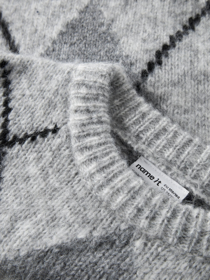 Name It Noreen stickad tröja Light Grey Melange med grått rutmönster för kids flicka