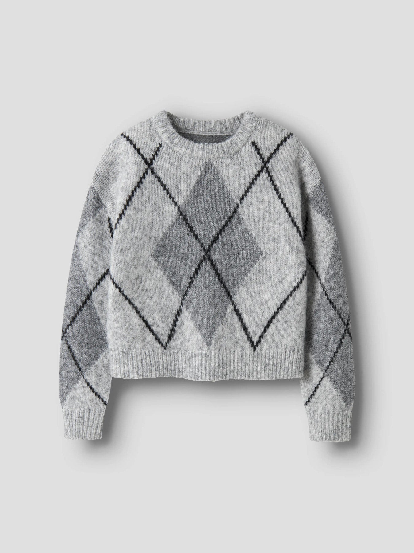 Name It Noreen stickad tröja Light Grey Melange med grått rutmönster för kids flicka