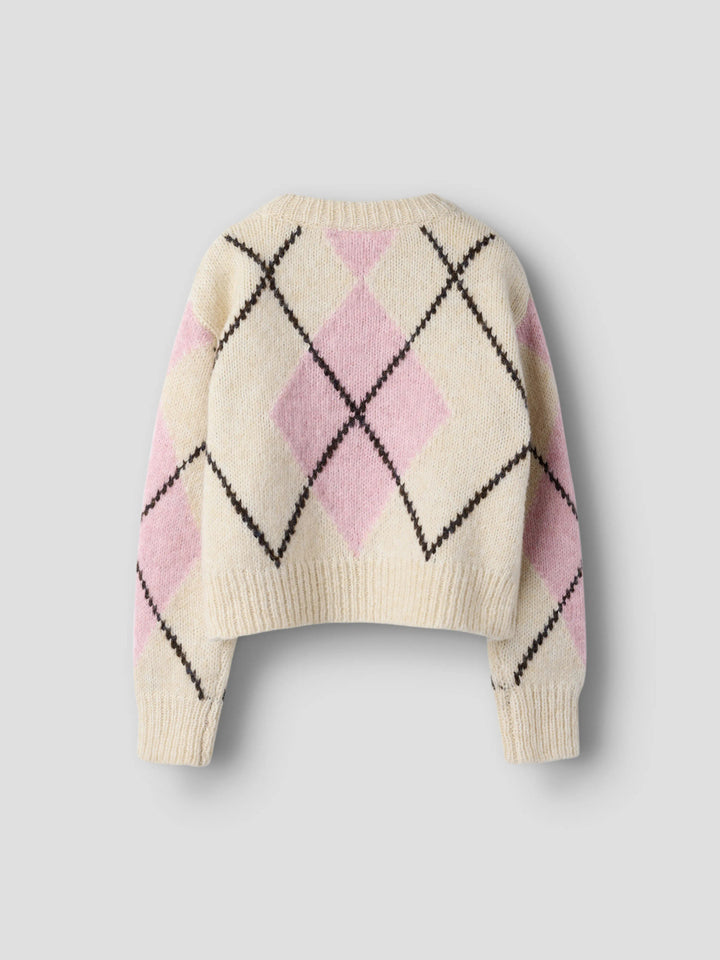 Name It Noreen stickad tröja Provence med rosa och creme rutmönster för kids flicka