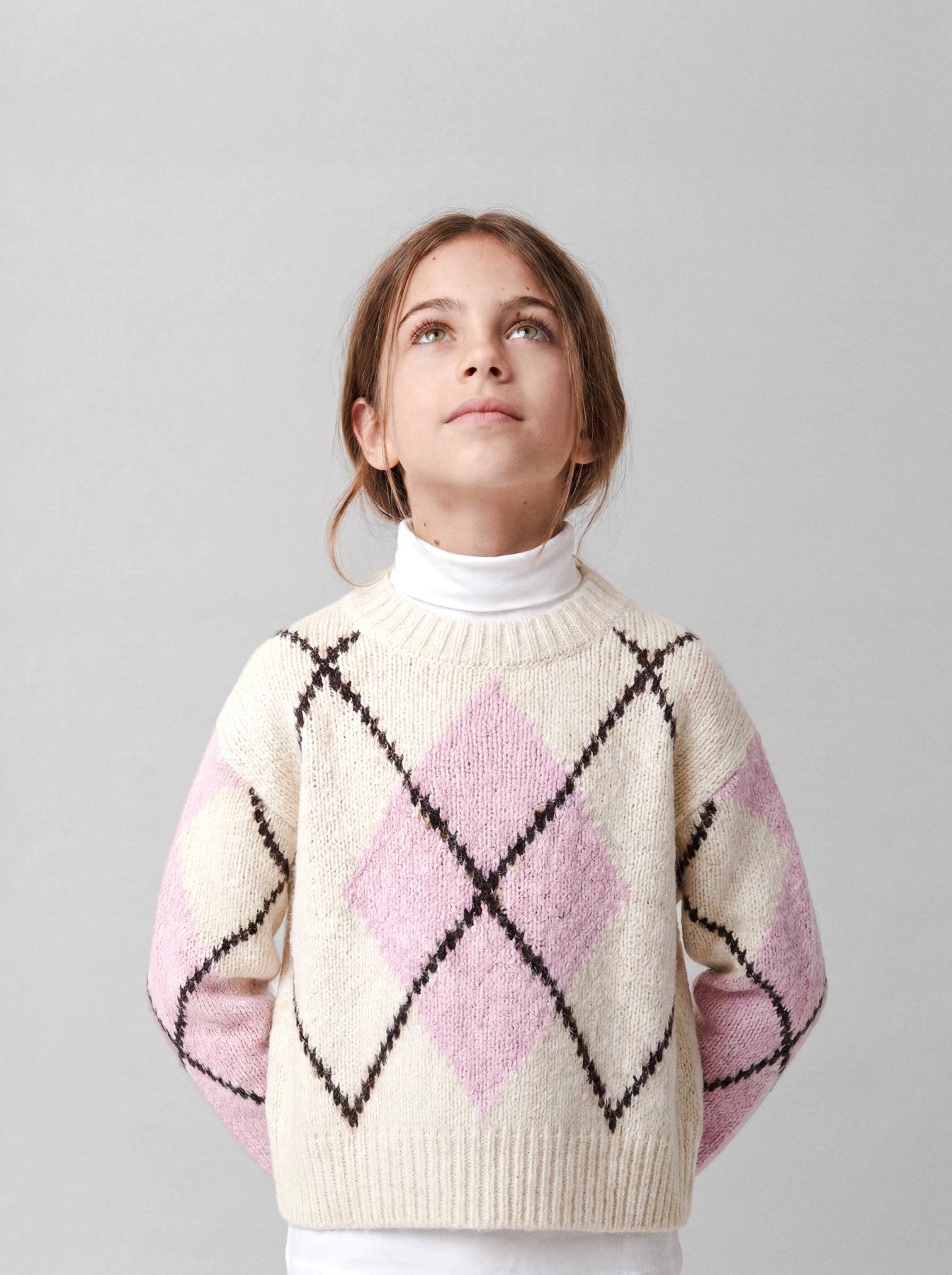 Name It Noreen stickad tröja Provence med rosa och creme rutmönster för kids flicka
