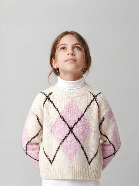 Name It Noreen stickad tröja Provence med rosa och creme rutmönster för kids flicka