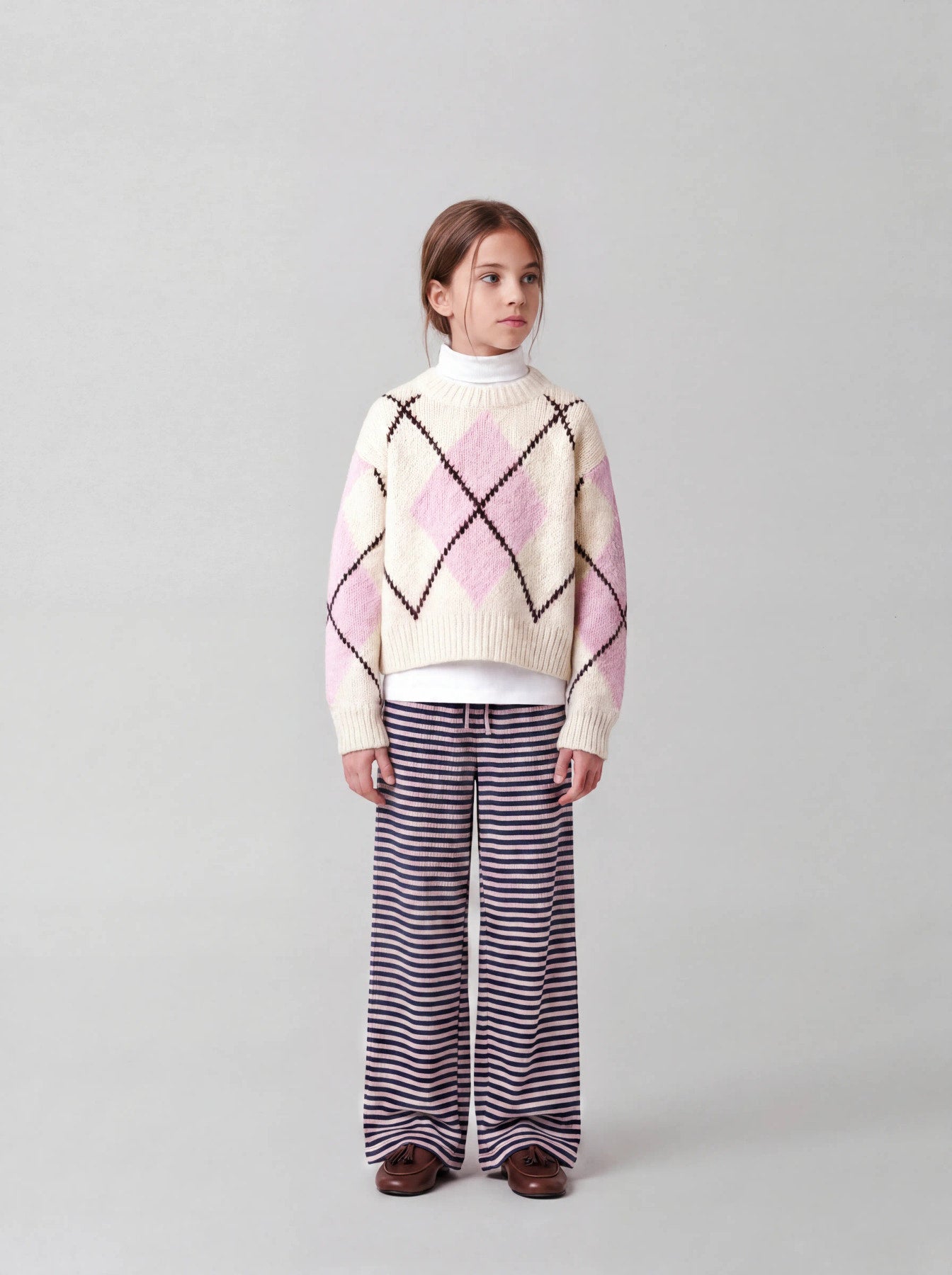 Name It Noreen stickad tröja Provence med rosa och creme rutmönster för kids flicka